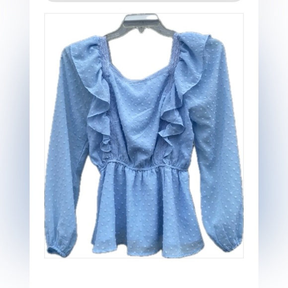 Women's Blue Ruffled Top - Picture 11 of 11